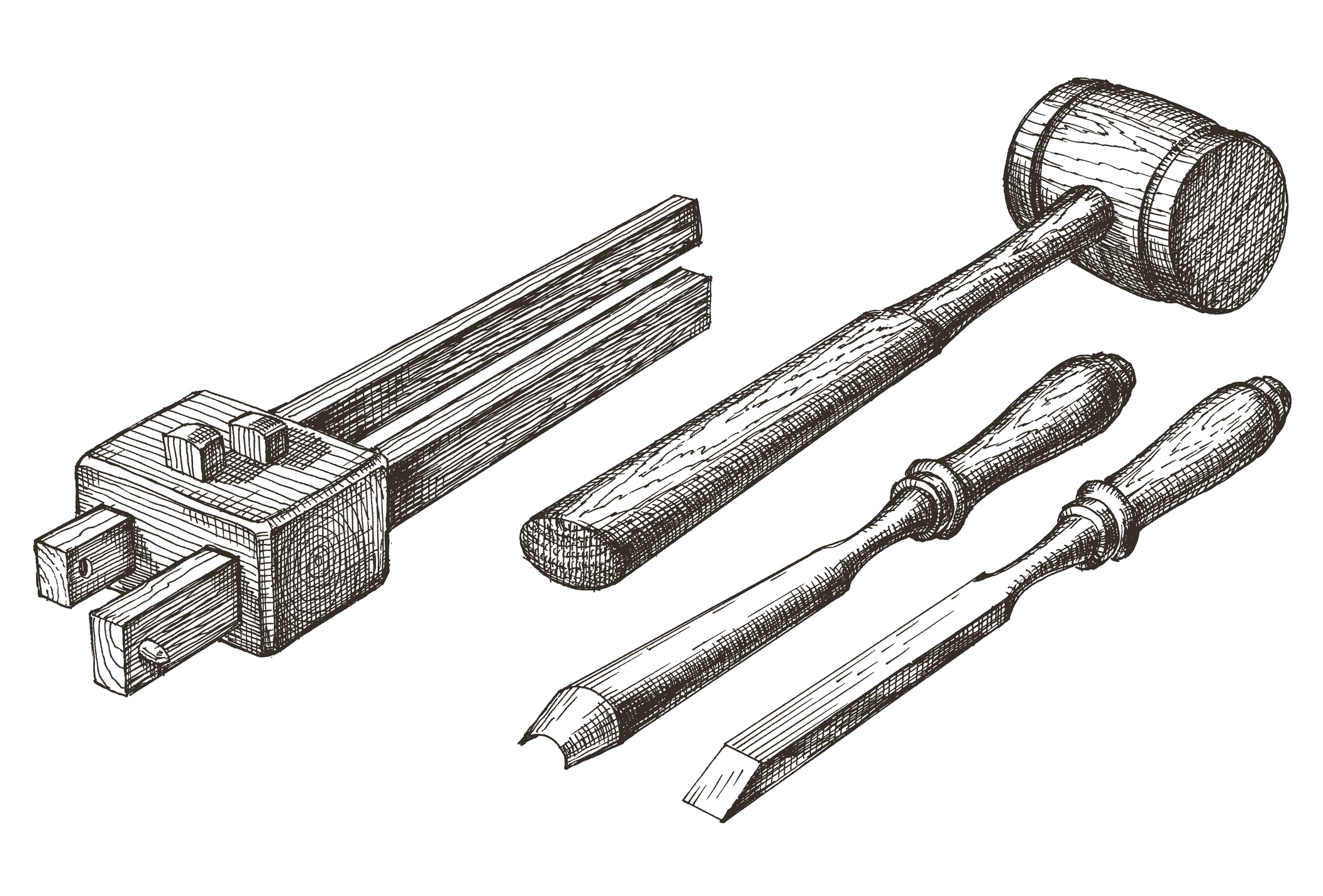 Vintage carpentry tools drawing